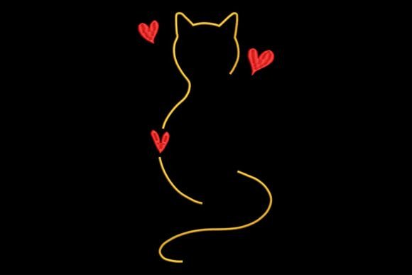 Cat Heart Outline Embroidery Design
