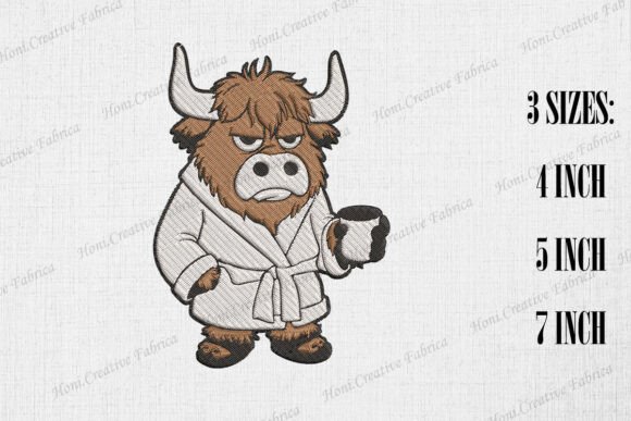 Grumpy Highland Cow in Bathrobe