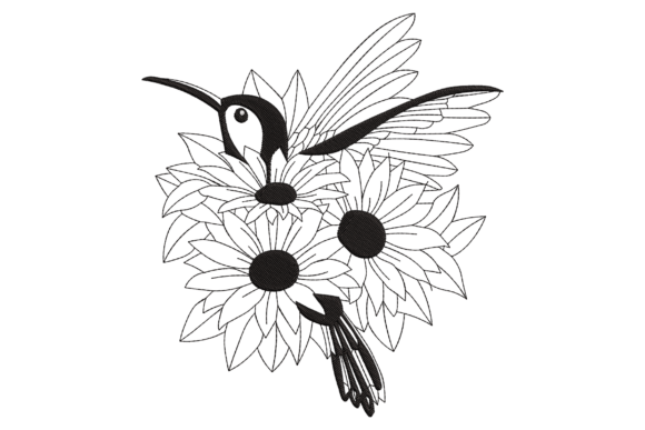 Hummingbird and Sunflowers Embroidery Design