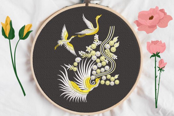 Lotus and Flamingo: A Brand-Ready Embroidery Design