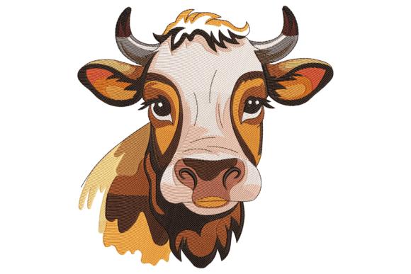 Realistic Cow Head Embroidery Design